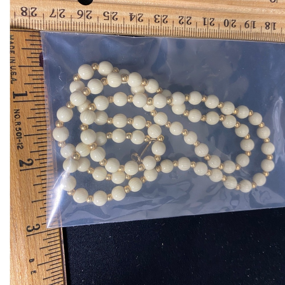 Vintage Cream Beaded Necklace with Gold Accent Beads Elegant Jewelry Women